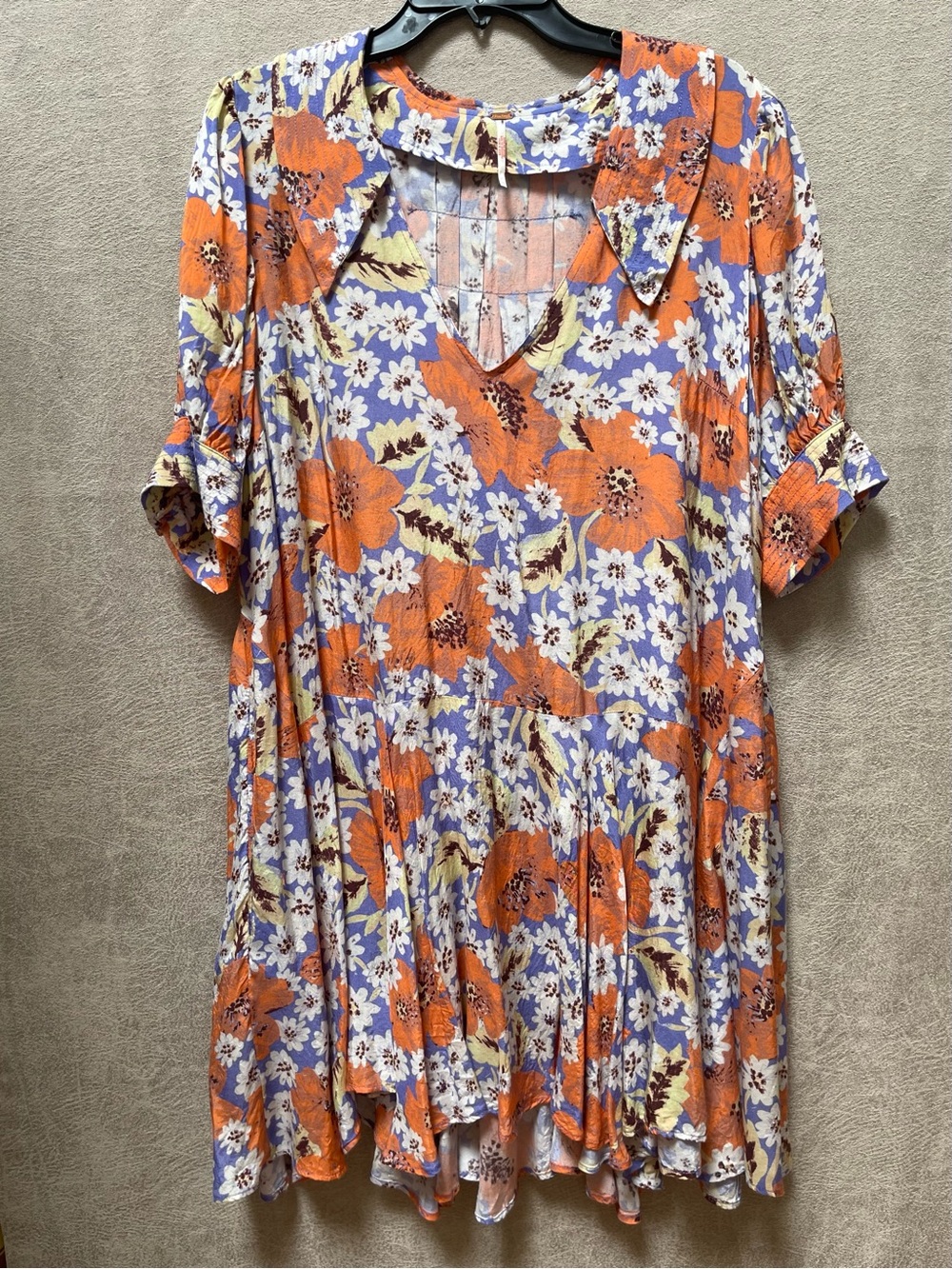 Free People Sugar Crush Floral V-Neck Short Sleeve Tunic Dress in Orange - Picture 5 of 13